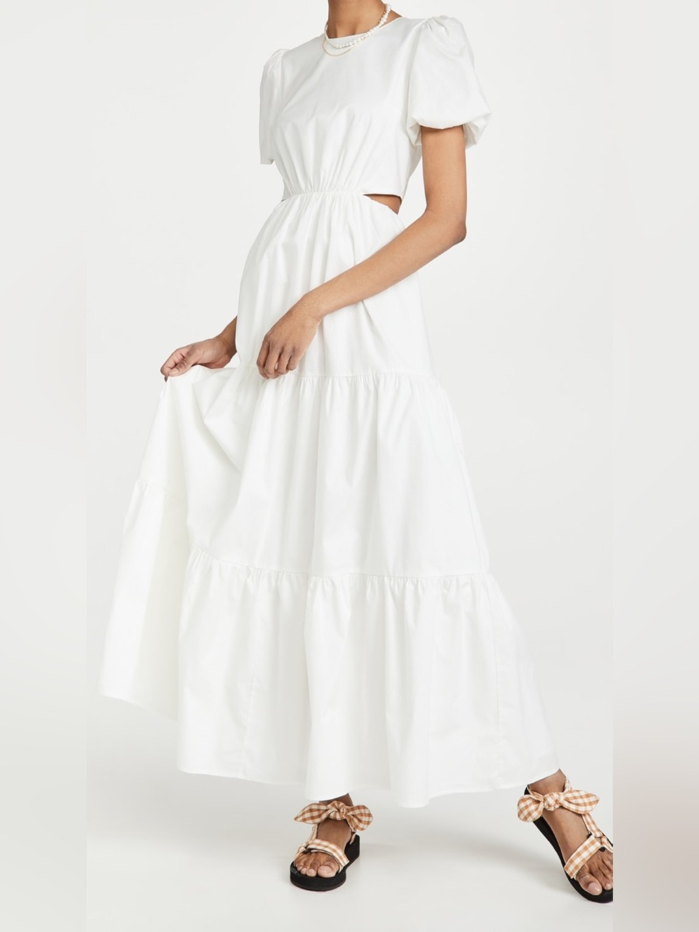 WAYF Plaza Cutout Maxi Dress M Ivory Cottagecore Bridal Vacation - Picture 3 of 5